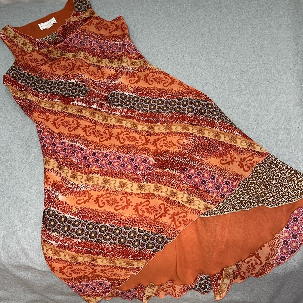 Vintage Y2K Boho Fairy Dress Large Cowl Whimsy Multicolored Festival Grunge